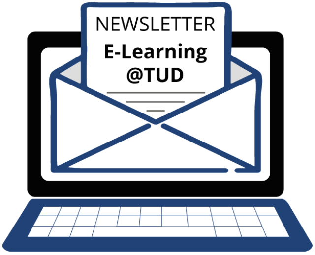 Logo: Logo: Laptop, auf dem Bildschirm ein Briefumschlag, aus dem ein Brief kommt, Aufschrift: Newsletter E-Learning@TUD