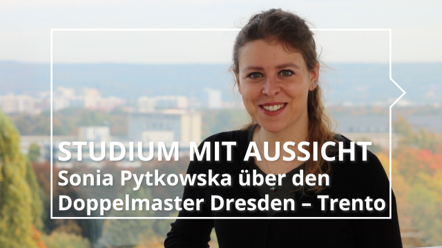 Standbild aus dem Doppelmaster-Video. Sonia Pytkowska über den Doppelmaster Dresden – Trento. Im Hintergrund erkennt man verschwommen einen Teil Dresdens von oben.