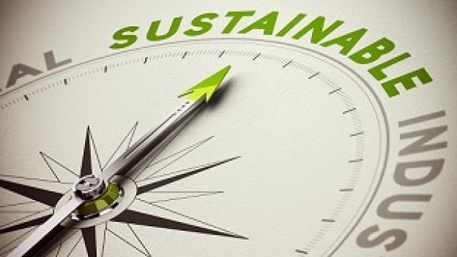Kompassrose mit Zeiger auf Sustainable