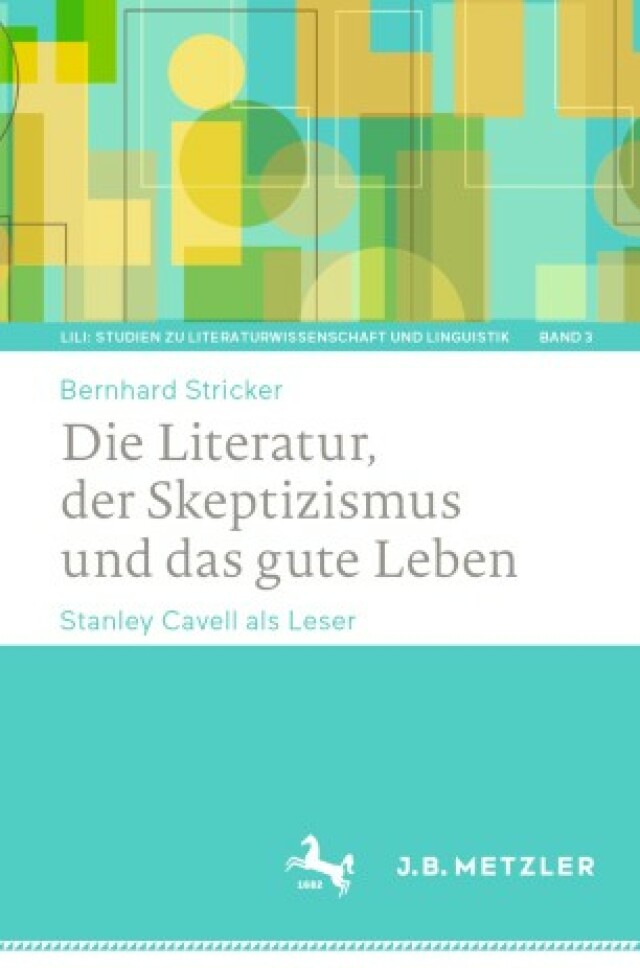 Buchcover, dreigeteiltes Cover: Oben abstrakte Formen in türkis und gelb, mittig Titel auf weißem Grund und unten türkisfarbenes Band.