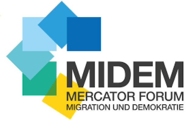 Logo von Midem, farbige Viereckte im Kreis angeordnet
