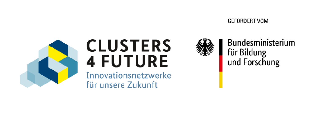 Logo Clusters4Future and Gefördert vom Bundesministerium für Bildung und Forschung