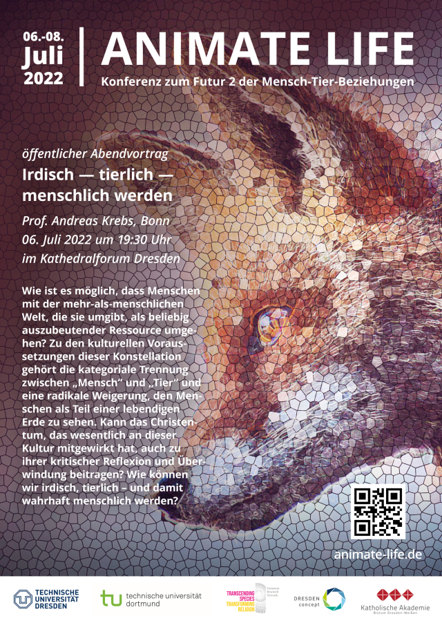 Plakat zum Abendvortrag. Im Hintergrund ist eine mosaikartige Zeichnung eines Fuchses. Vorne stehen Titel, Daten und Beschreibungstext.