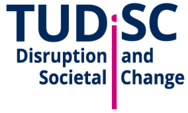 TUDiSC logo. Lettering from letters TUDiSC and below Disruption and Societal Change.