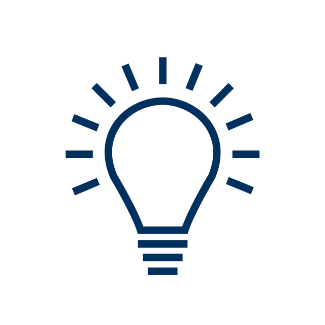 Icon: Light bulb, blue on white background