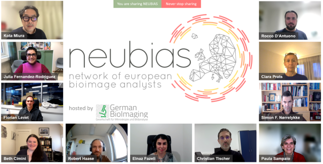 Screenshot der Teilnehmer aus dem NEUBIAS Netzwerk-Treffen (online)