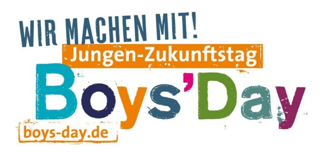Logo 'Boys'Day' mit Aufschrift 'Wir machen mit! Jungen-Zukunftstag'