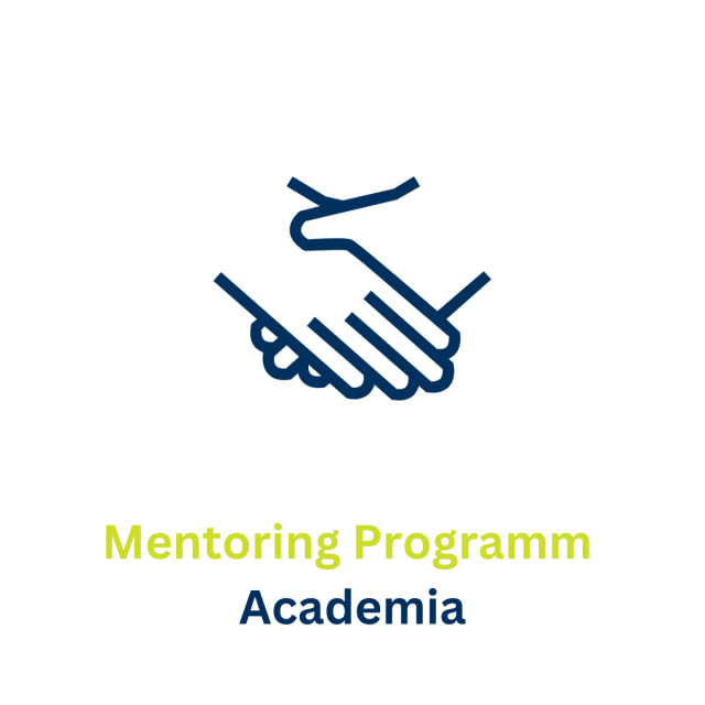 Icon: Zwei Hände, Text: Mentoring Programm Academia