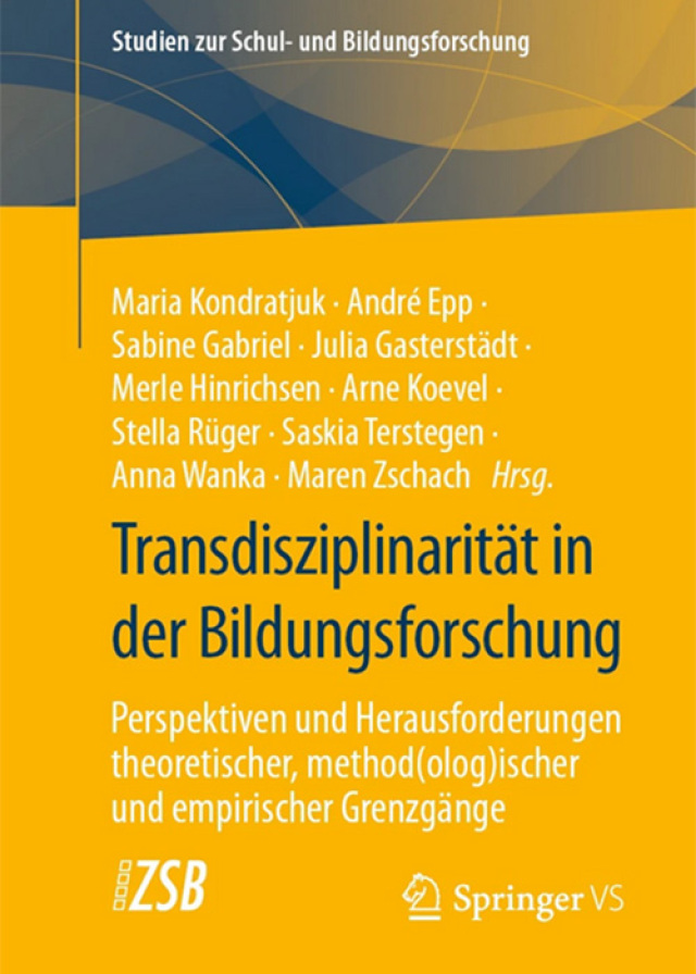 Buchcover, vor allem in gelb mit dem Titel  'Transdisziplinarität in der Bildungsforschung'.