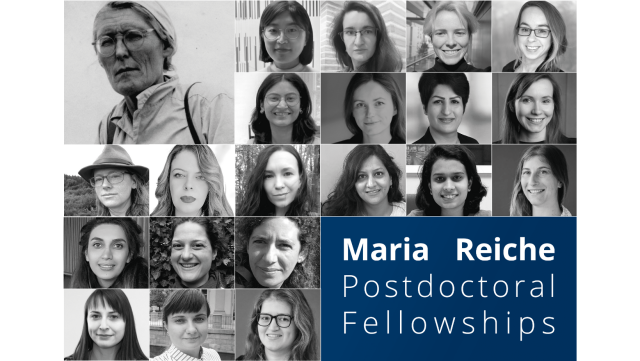20 black and white portraits of female scientists, text: Maria Reiche Postdoctoral Fellowship
