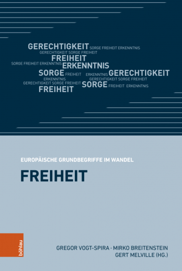 The lower part shows the series of the work, 'Europäische Grundbegriffe im Wandel', on a light blue background in white lettering, with the title, 'Freiheit', below it in dark blue lettering. 