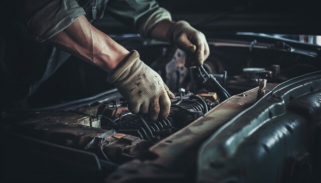 Mechanic repairs car