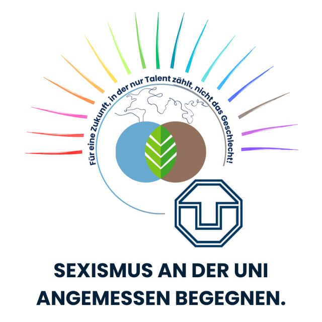 Logo der Workshopreihe Sexismus an der Uni angemessen begegnen. Im Logo steht folgender Text: Für eine Zukunft, in der nur Talent zählt, nicht das Geschlecht!