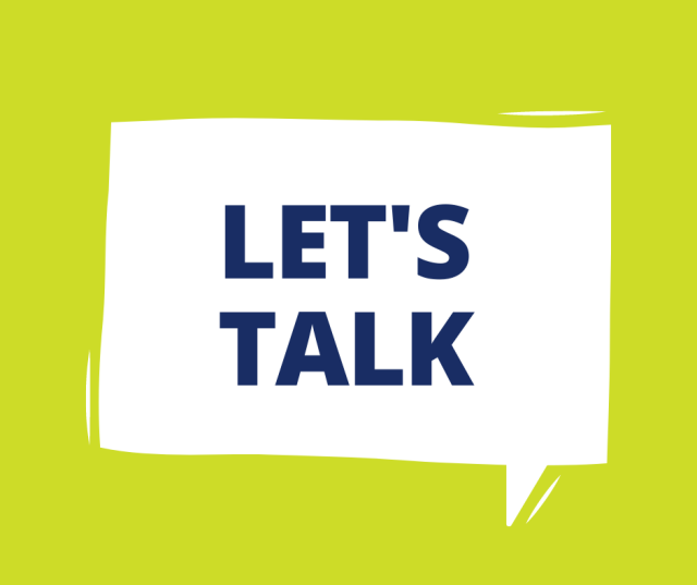 Weiße Sprechblase auf grünem Grund; Text: Let's Talk