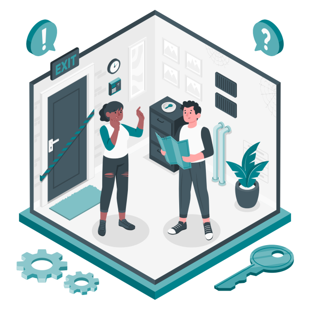 Illustration einer Person neben einem Schrank, der als Metapher für eine Werkzeugkiste dient und offene Schubladen mit digitalen Werkzeugen zeigt