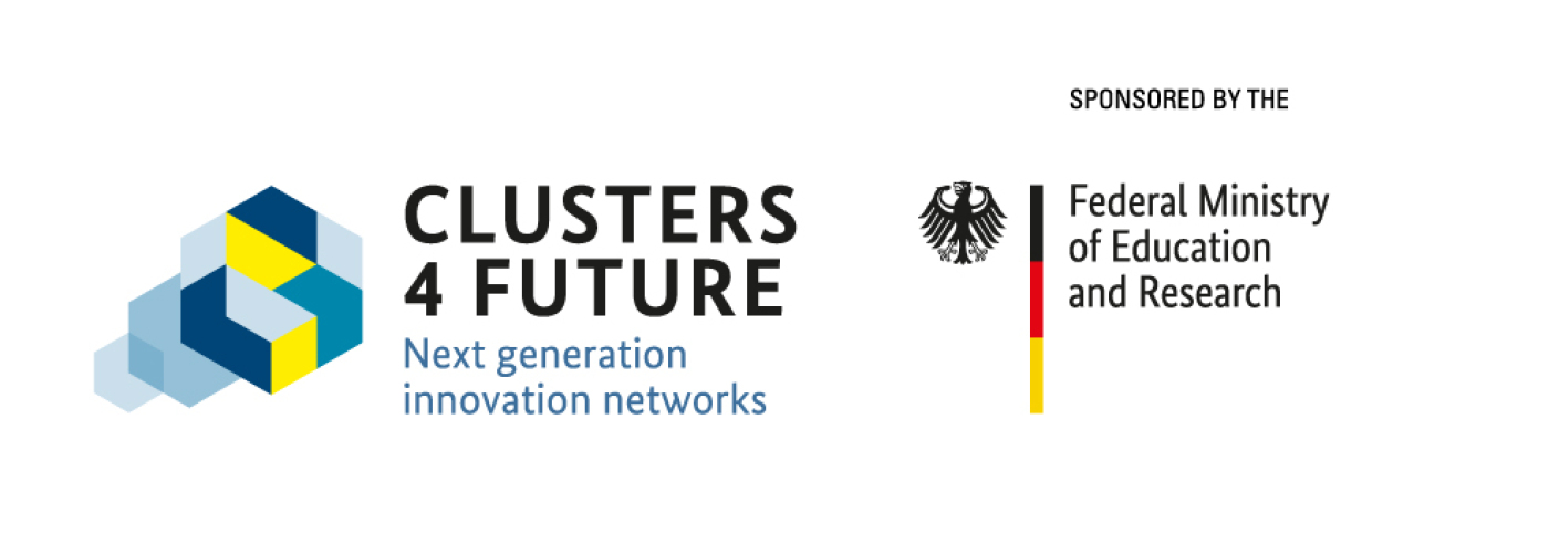 Logo Clusters4Future and Gefördert vom Bundesministerium für Bildung und Forschung
