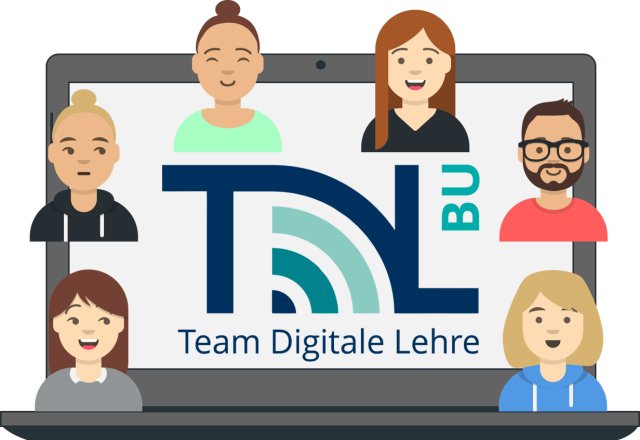 Illustration des Teams Digitale Lehre BU, dargestellt durch Avatare