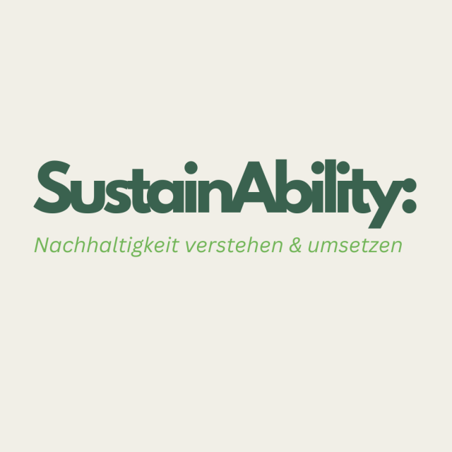 Beige poster with the word sustainability in the middle