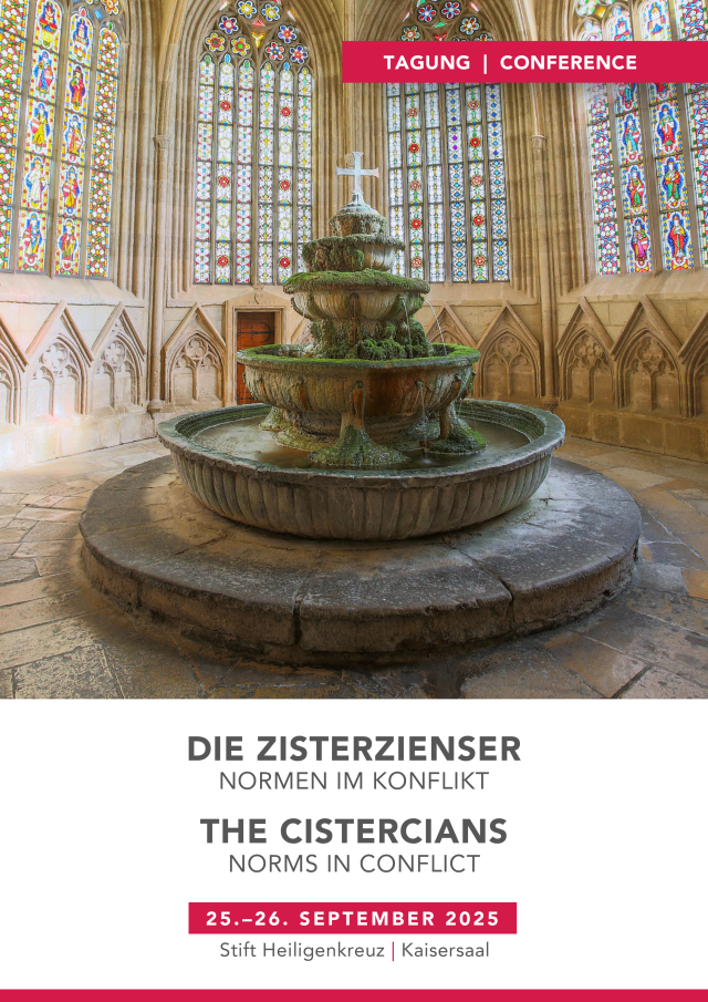 Front page of the flyer from the conference; Well house in the cloister of Heiligenkreuz Abbey