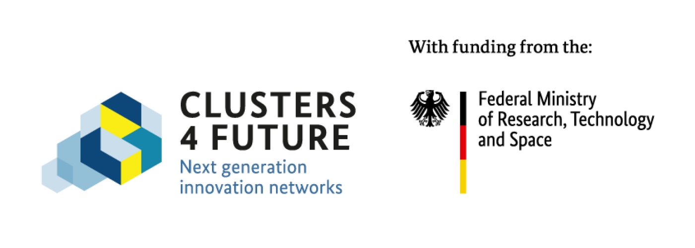 Logo Clusters4Future and Gefördert vom Bundesministerium für Bildung und Forschung